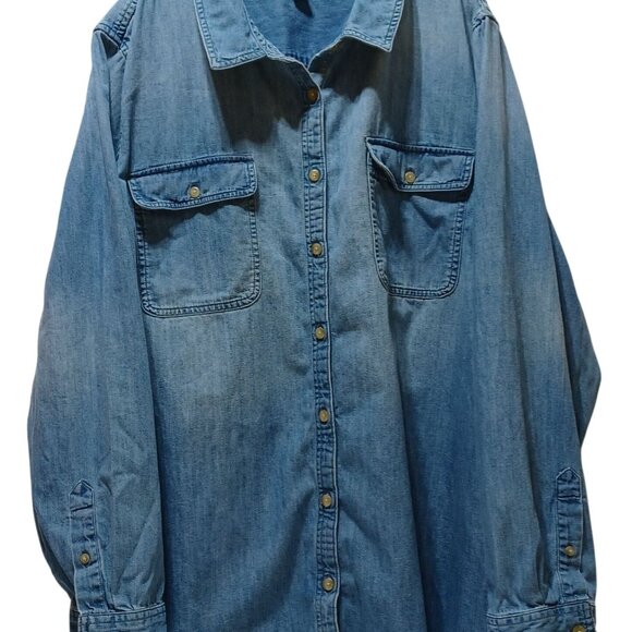 LL Bean Womens Plus Size 3X Denim Chambray Long Sleeve Shirt Heritage Americana - Picture 2 of 9
